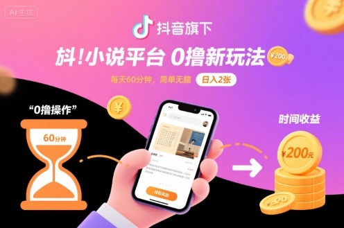 抖音小说平台新玩法 挂G60分钟 日赚2张 揭秘无脑赚钱法