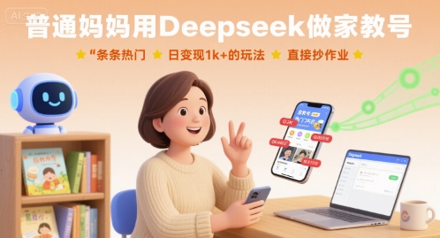 妈妈用Deepseek家教 热门课程日赚千元 轻松变现攻略-九零创业网