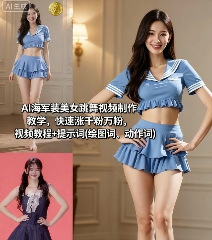 AI海军装美女热舞教程 轻松吸粉千千万