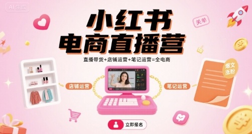 小红书电商直播营 直播带货+店铺运营+笔记运营 打造全链路电商新生态-九零创业网