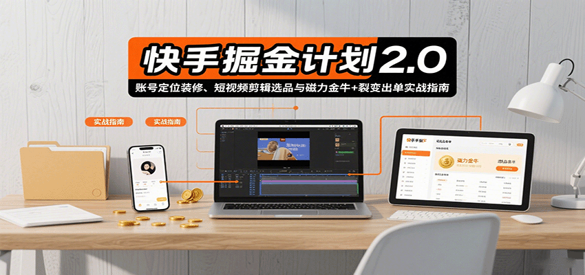 快手掘金2.0 装修账号短视频剪辑选品 磁力金牛裂变出单攻略-九零创业网