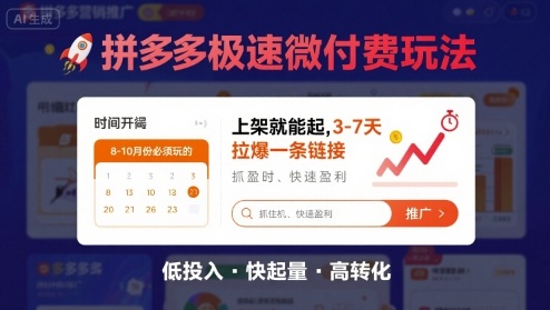 8月26拼多极速微付费 上架即爆 3天引爆爆款链接
