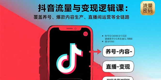 抖音流量变现全攻略 养号 爆款 直播三合一-九零创业网