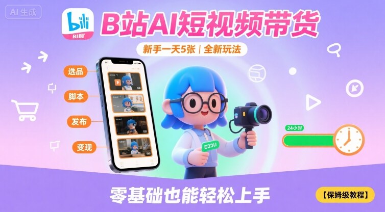B站AI短视频带货新攻略 新手5图日入 保姆级教程揭秘-九零创业网