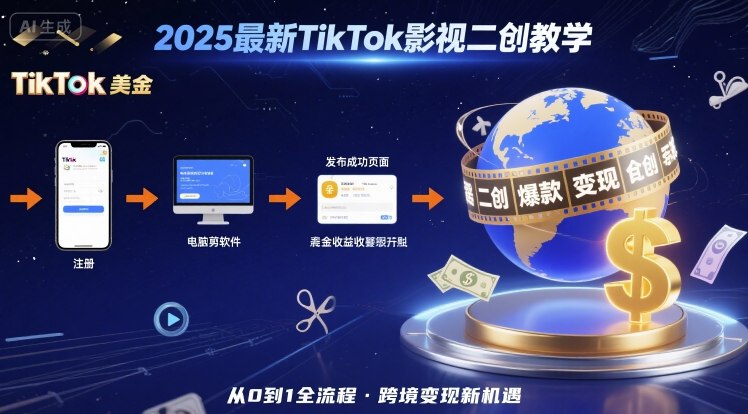 2025年TikTok影视二创教学 跨境撸美金新机遇指南-九零创业网