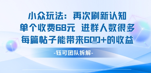 68元入群 小众玩法 每帖收益翻倍-九零创业网