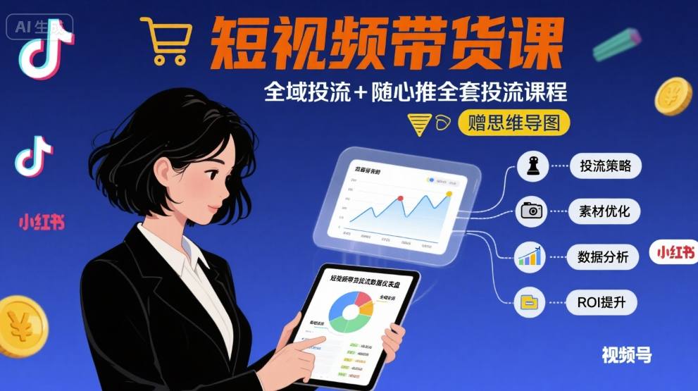 全域短视频带货新攻略 全域投流+随心推 思维导图全解析-九零创业网