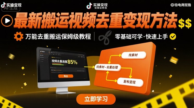 最新视频去重技巧 保姆级搬运变现指南-九零创业网