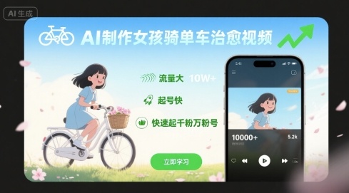 治愈系 AI女孩单车骑行 千粉万粉号速成秘籍-九零创业网