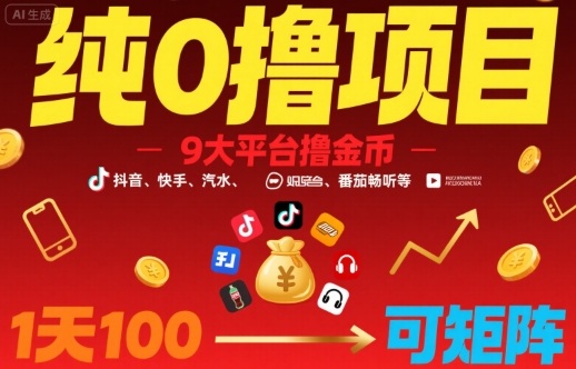 日赚100 9大平台纯0撸金币 抖音快手齐参与-九零创业网