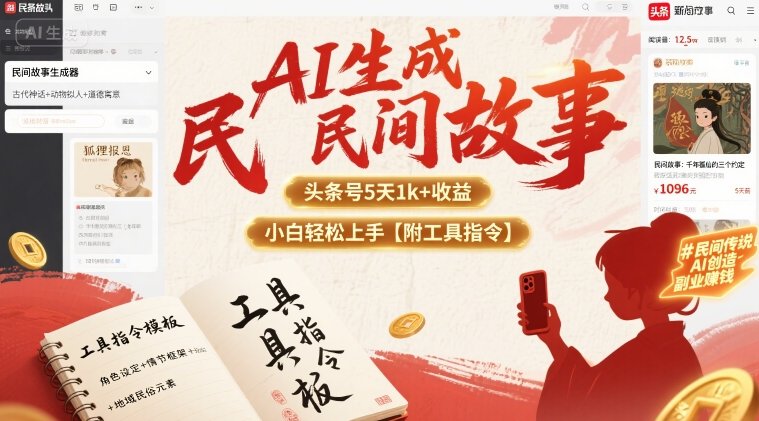 AI编织民间传奇 新手速成日赚千字-九零创业网