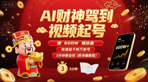 AI财神视频秘籍 3分钟起号 千粉万粉轻松破600万播放-九零创业网