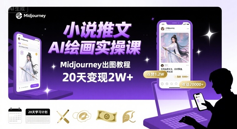 AI绘画MJ实操课 Midjourney小说推文 20天轻松赚2万-九零创业网