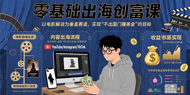 零基础电影解说 跨境创富 轻松赚美金-九零创业网