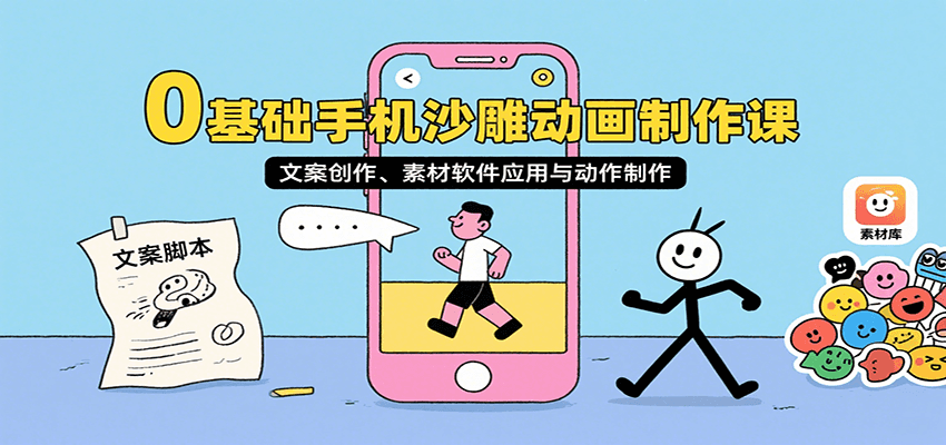 零基础手机动画速成 沙雕课 素材软件 动作一网打尽-九零创业网