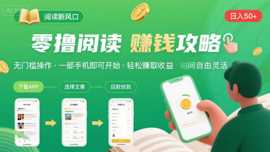 零门槛手机阅读 日赚50 揭秘轻松赚钱新法-九零创业网