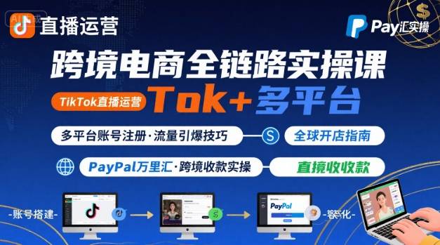 TikTok直播+多平台注册+PayPal实操 跨境电商线上课全攻略-九零创业网
