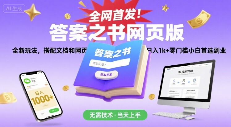 全网首发 答案之书网页版 新玩法 日赚千元 小白副业首选-九零创业网