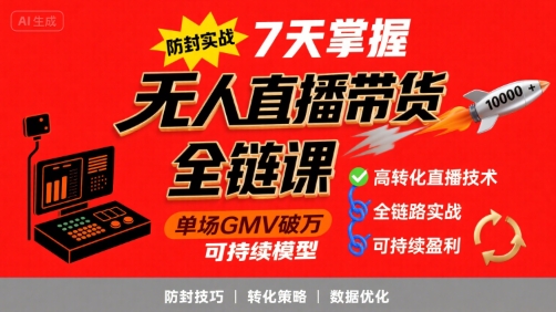 7天破万GMV 无人直播防封秘技全链实战-九零创业网