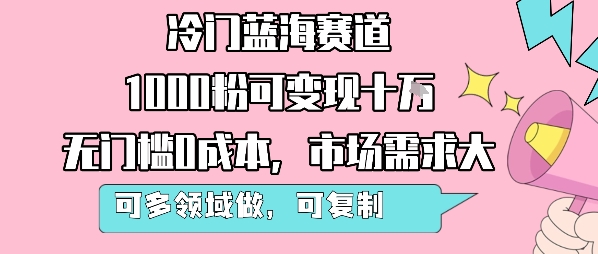 冷门蓝海市场 轻松变现十万 零成本多领域复制