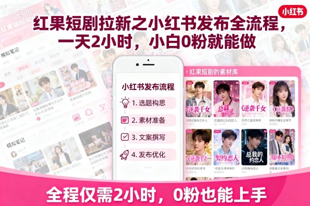 零粉小白 2小时学会红果短剧小红书拉新全攻略-九零创业网