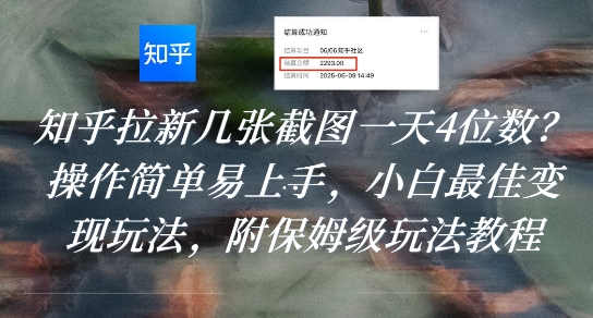 知乎拉新攻略 小白轻松日入4位数 保姆级教程速学-九零创业网