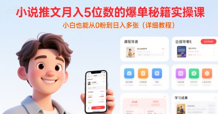 小说推文月入5万实操课 小白速成日赚多单技巧-九零创业网