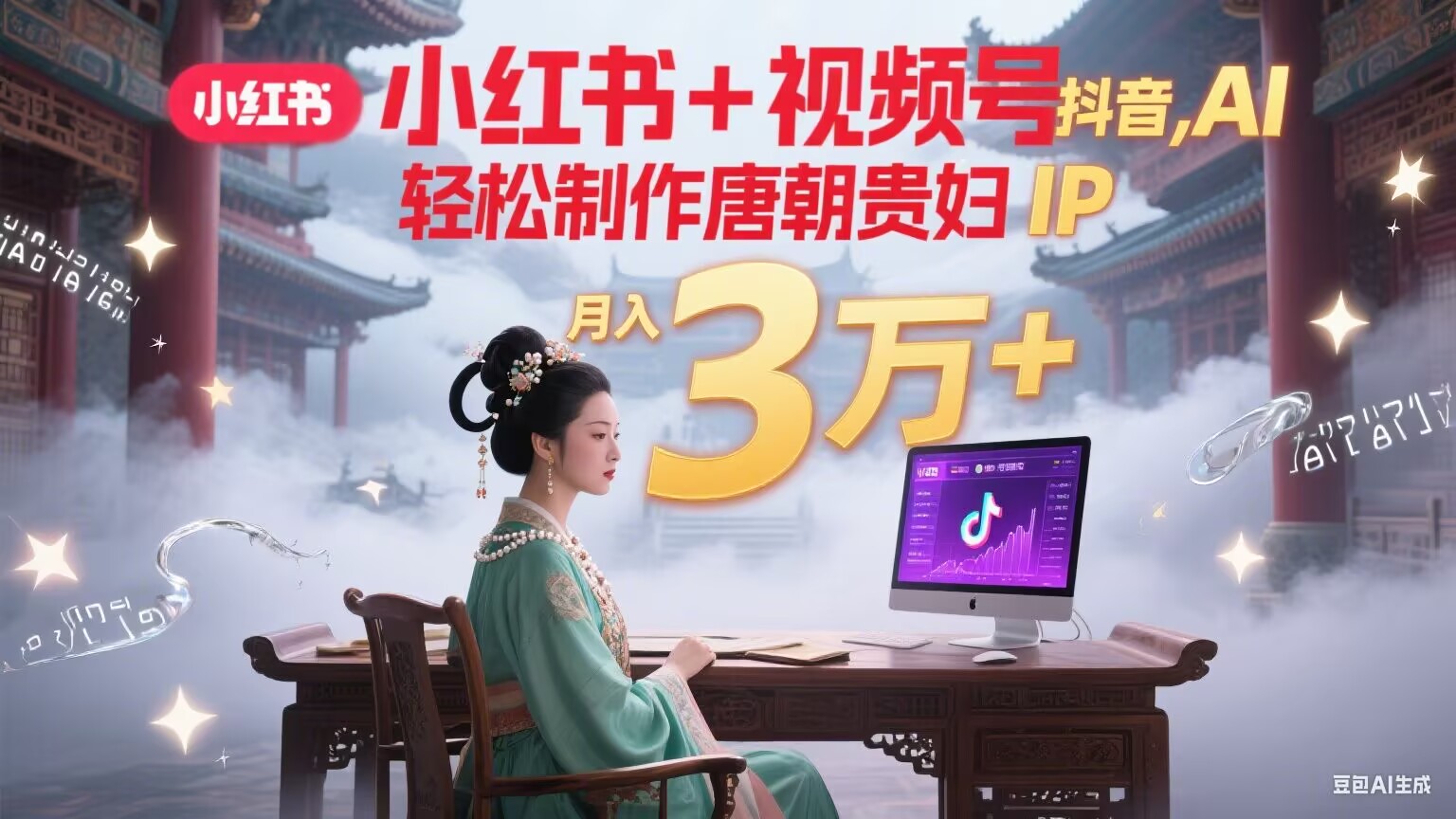 唐朝贵妇AI造 抖音励志瘦身风 日更30分钟 月入三万不是梦-九零创业网