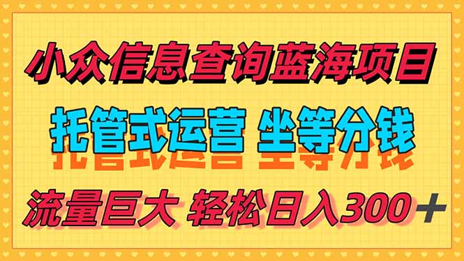 日入300+懒人托管 小众查询蓝海项目轻松赚