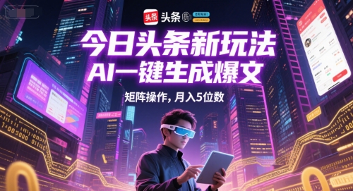 AI赋能头条新玩法 一键爆文矩阵 月入五万不是梦-九零创业网