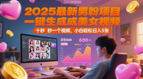 2025新男粉神器 美女视频一键生成 日吸600粉 小白日赚5千-九零创业网