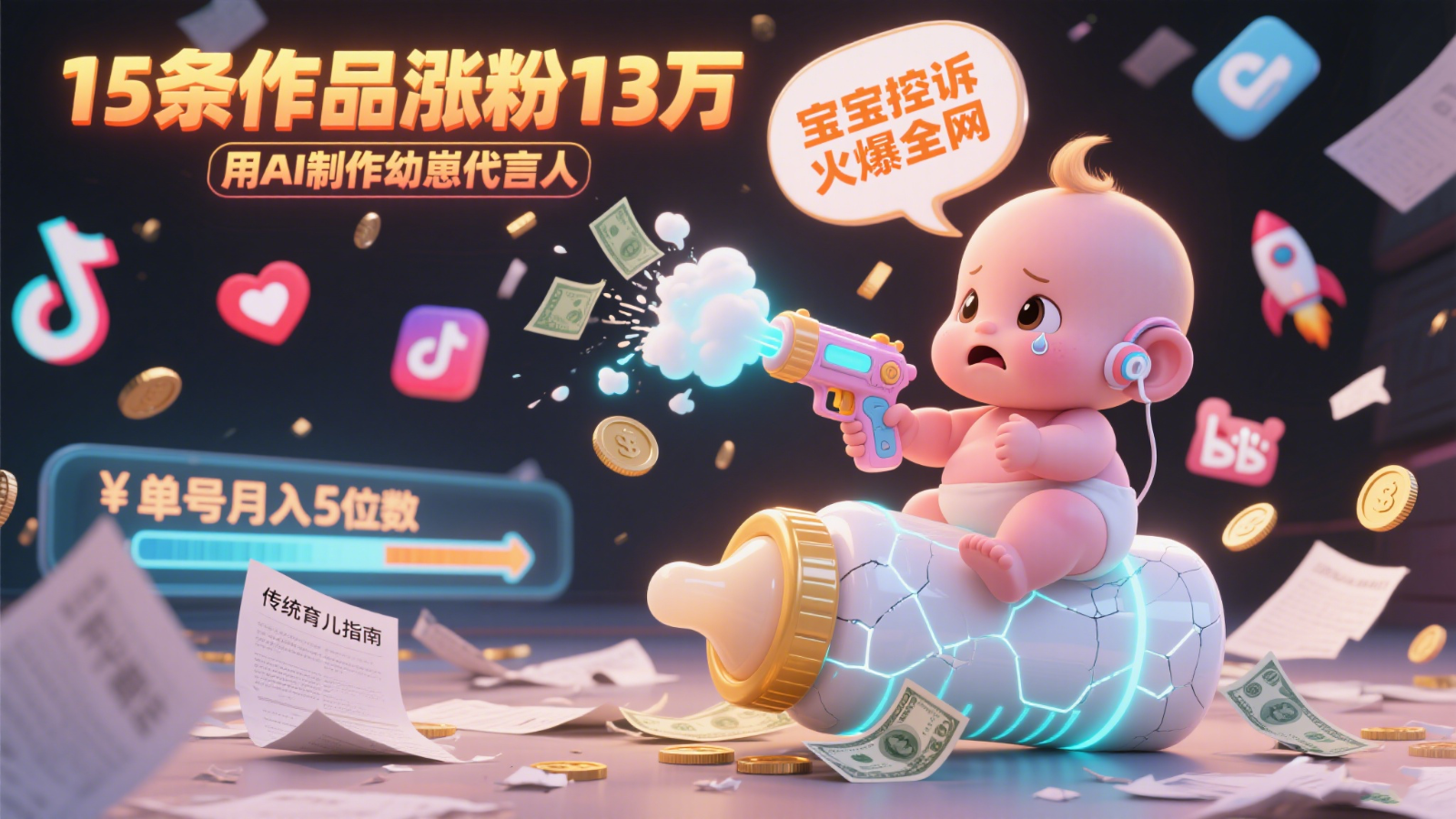 AI幼崽代言人引争议 爆款作品涨粉13万 揭秘月入5万实操-九零创业网