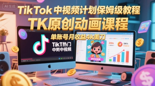 TikTok视频计划教程 月入4K美元 TK动画课程速成-九零创业网
