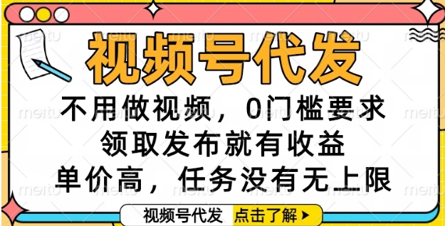 视频号躺赚新法 零门槛代发 收益高 任务无限量-九零创业网