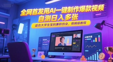 AI一键爆款视频 日入多张 大学生宝妈创业神器-九零创业网