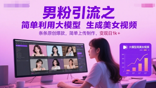 美女视频轻松制作 男粉引流日入千金-九零创业网