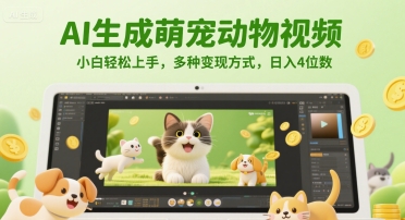 AI萌宠视频轻松制作 日入四千变现新攻略-九零创业网