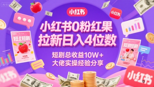 小红书0粉红果短剧拉新秘籍 日入4万 实操收益10万+揭秘-九零创业网