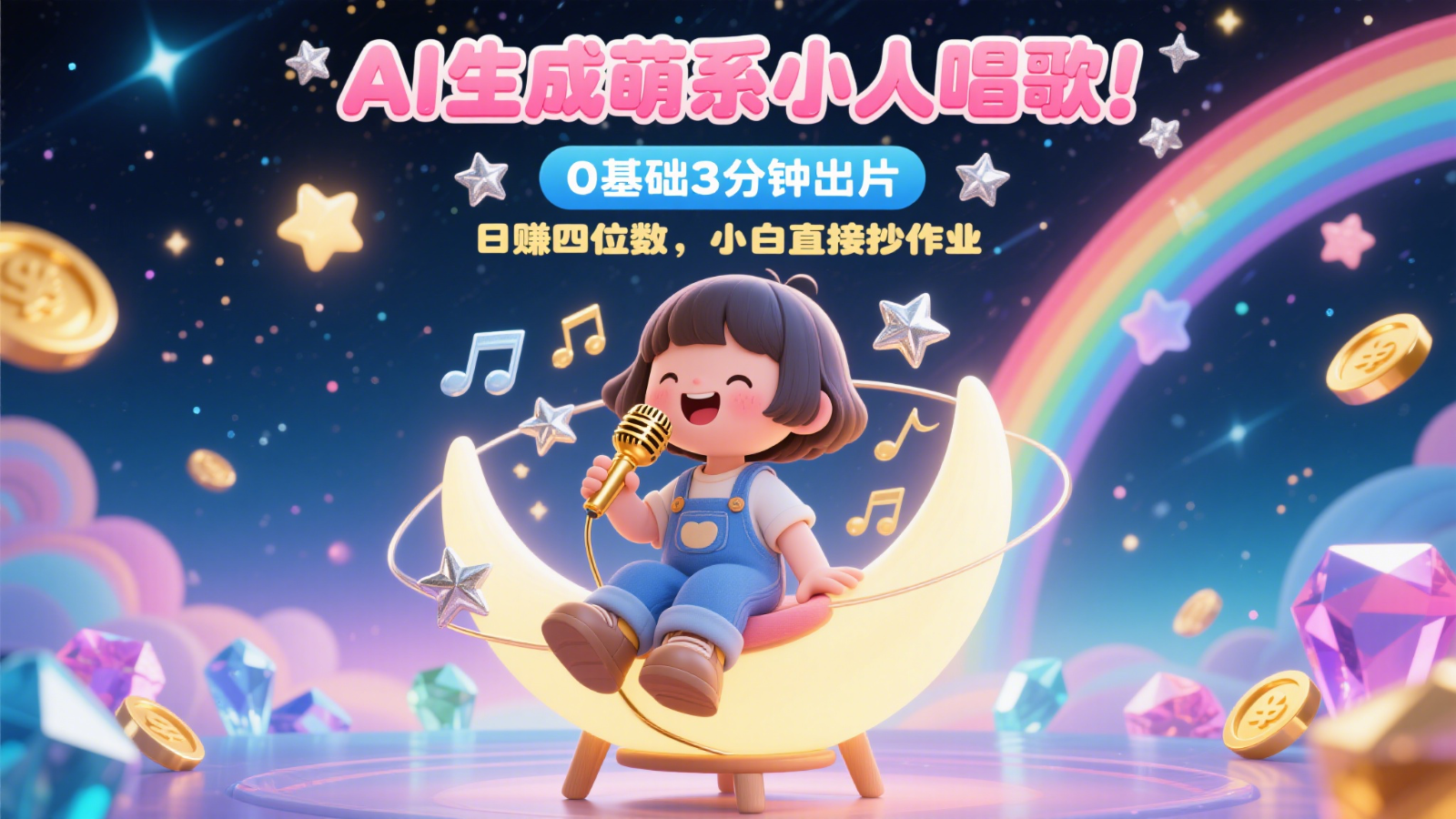 AI速成萌娃歌唱达人 3分钟创作28作品 小白轻松月入过万