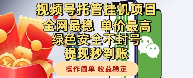 视频号托管挂G项目揭秘 稳赚不封号 秒提现-九零创业网