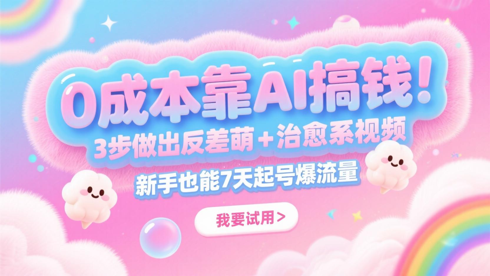 AI助力零成本 7天打造萌治愈视频 新手月入5万-九零创业网