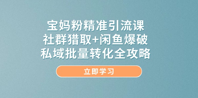 宝妈粉精准引流 社群猎鱼+闲鱼爆破 私域转化攻略-九零创业网