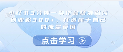 3分钟小红书引流秘籍 创业粉300+ 流量帝国速成