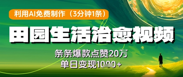 AI助你田园治愈风 爆款视频点赞20W 日入千金变现秘籍