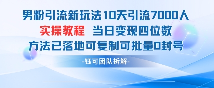 10天男粉引流7000 日变现四位数 封号无忧批量复制-九零创业网