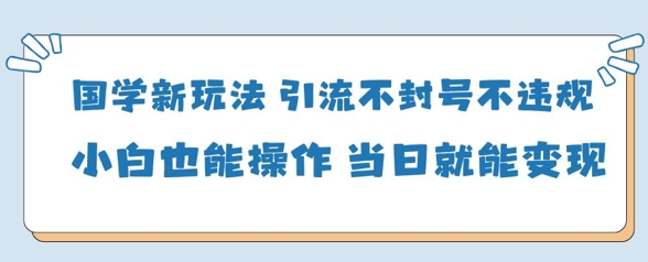 国学新玩法 轻松引流变现 小白日入百元-九零创业网