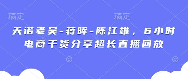 天诺老吴 蒋晖 陈江雄电商干货 6小时直播精华回顾