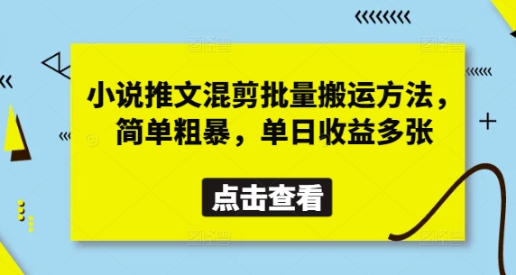 小说推文混剪速搬法 日赚多图 高效易行-九零创业网