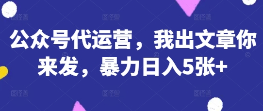 揭秘 公众号代运营 日入5+的秘密武器
