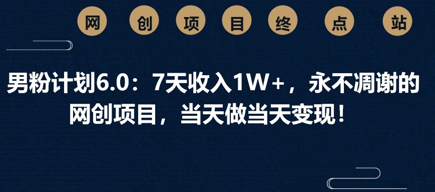 男粉计划6.0 7日破万 网创传奇 日变现新纪元-九零创业网